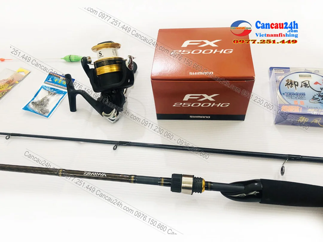 bộ cần câu lure cá lóc kèm máy đứng shimano fx2500hg