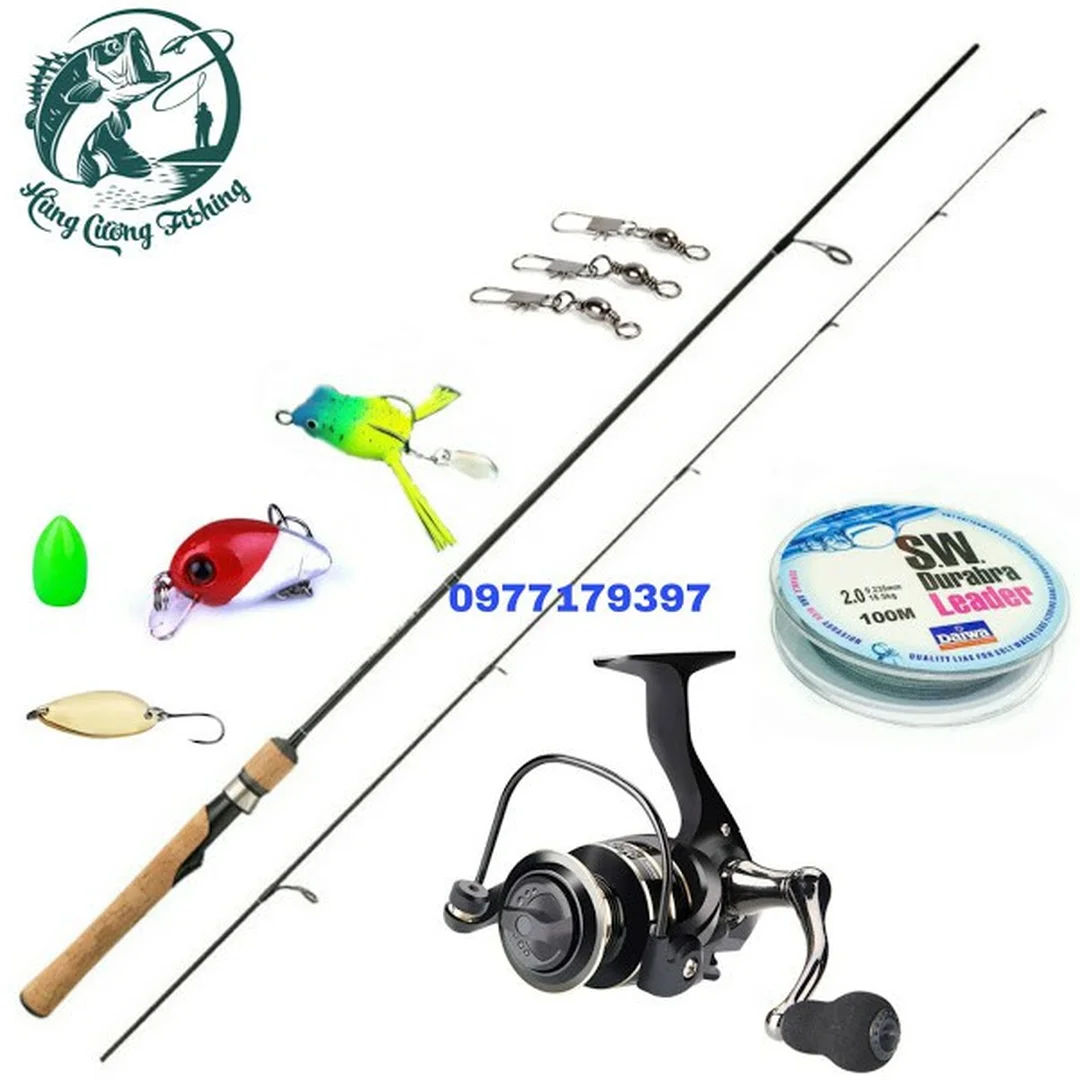bộ cần câu lure giá rẻ gồm cần máy dây và mồi giả