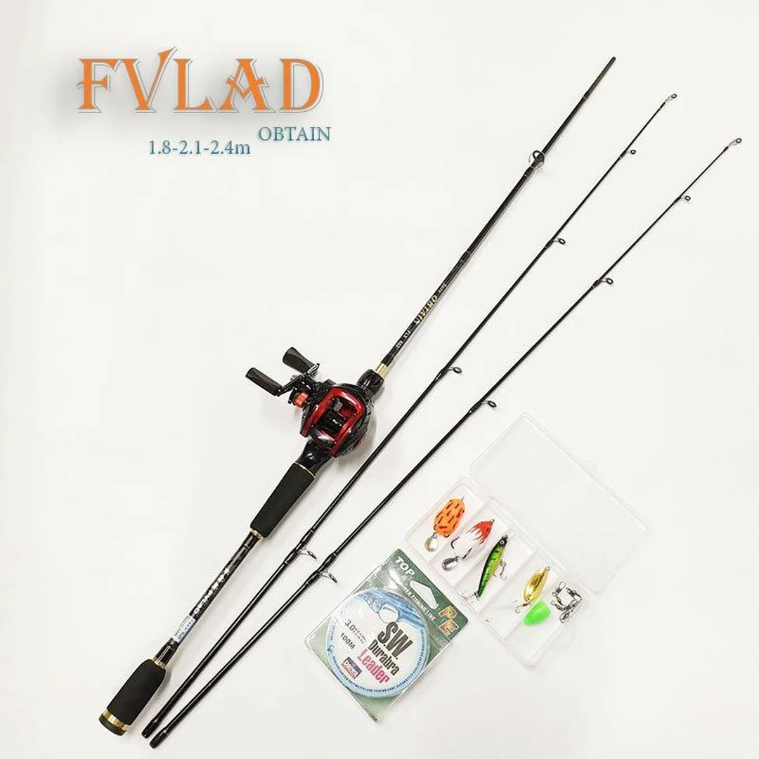 bộ cần câu lure máy ngang FVLAD kèm dây PE và mồi giả