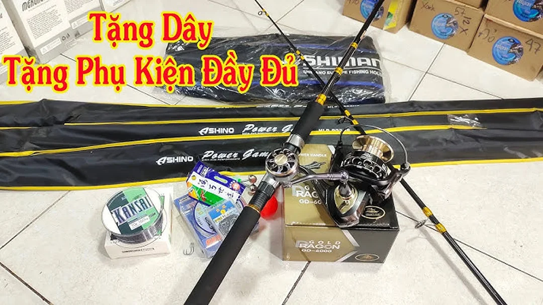 cần câu lure ashino set combo máy dây mồi