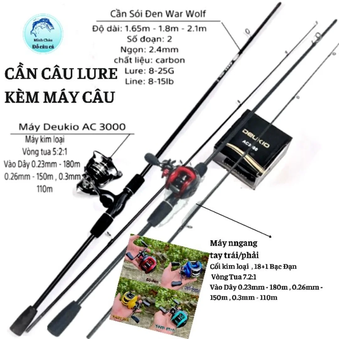 cần câu lure máy đứng 1m8 set combo câu cá lóc và cá chẽm nhỏ