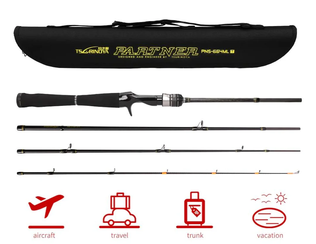 cần câu lure tsurinoya Partner 4 khúc đặt cạnh các đoạn cần tháo rời