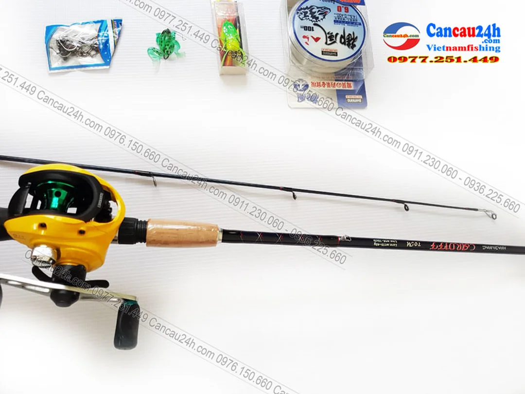 combo cần câu lure máy ngang với máy LV100 và phụ kiện