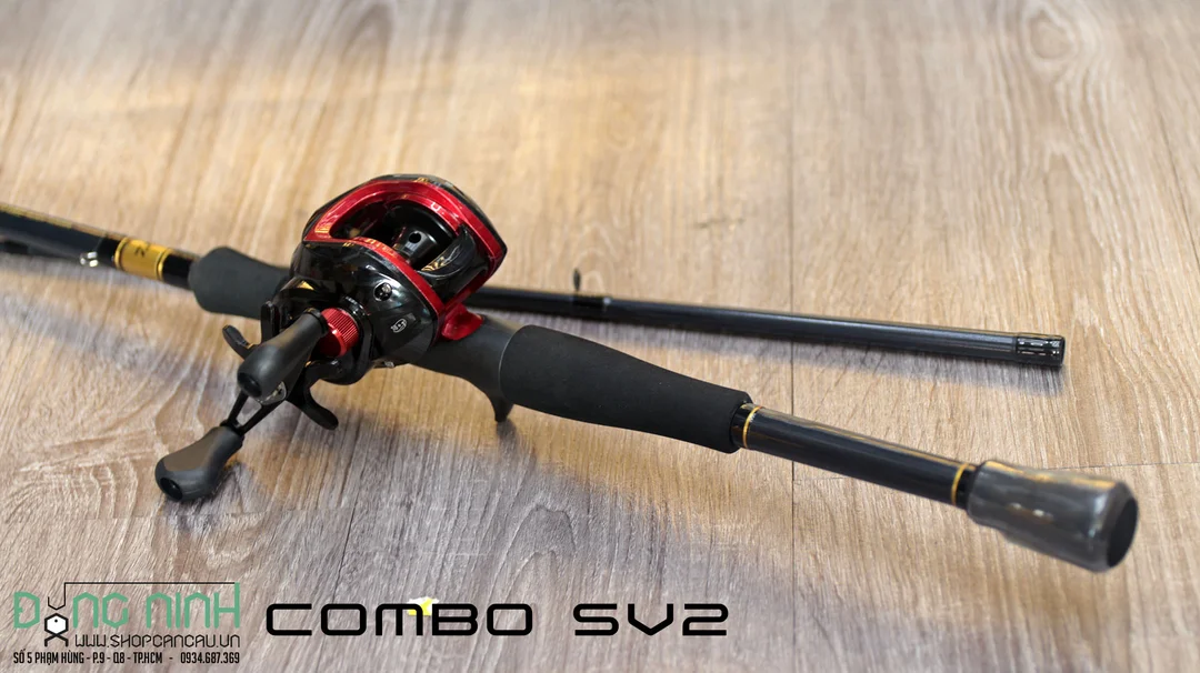 combo cần lure máy ngang giá rẻ có máy baitcasting đỏ đen
