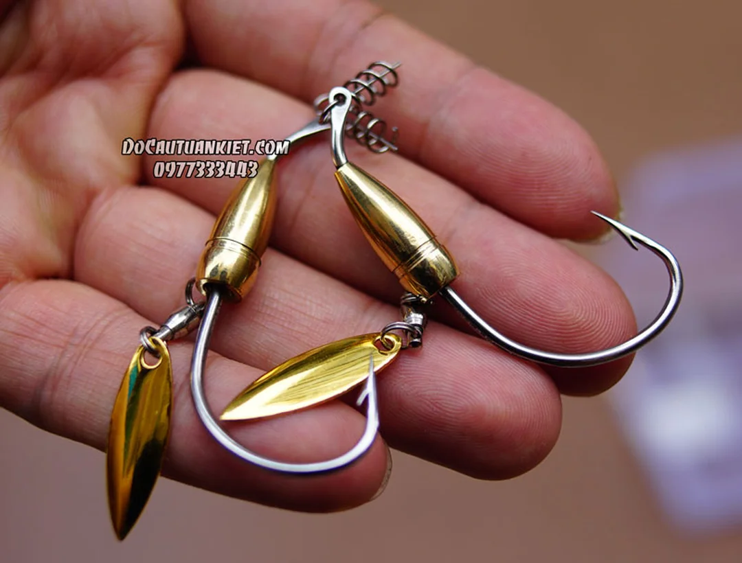 Lưỡi móc mồi mềm câu cá lóc dạng offset và jighead lưỡi móc mồi mềm câu cá lóc dạng offset và jighead
